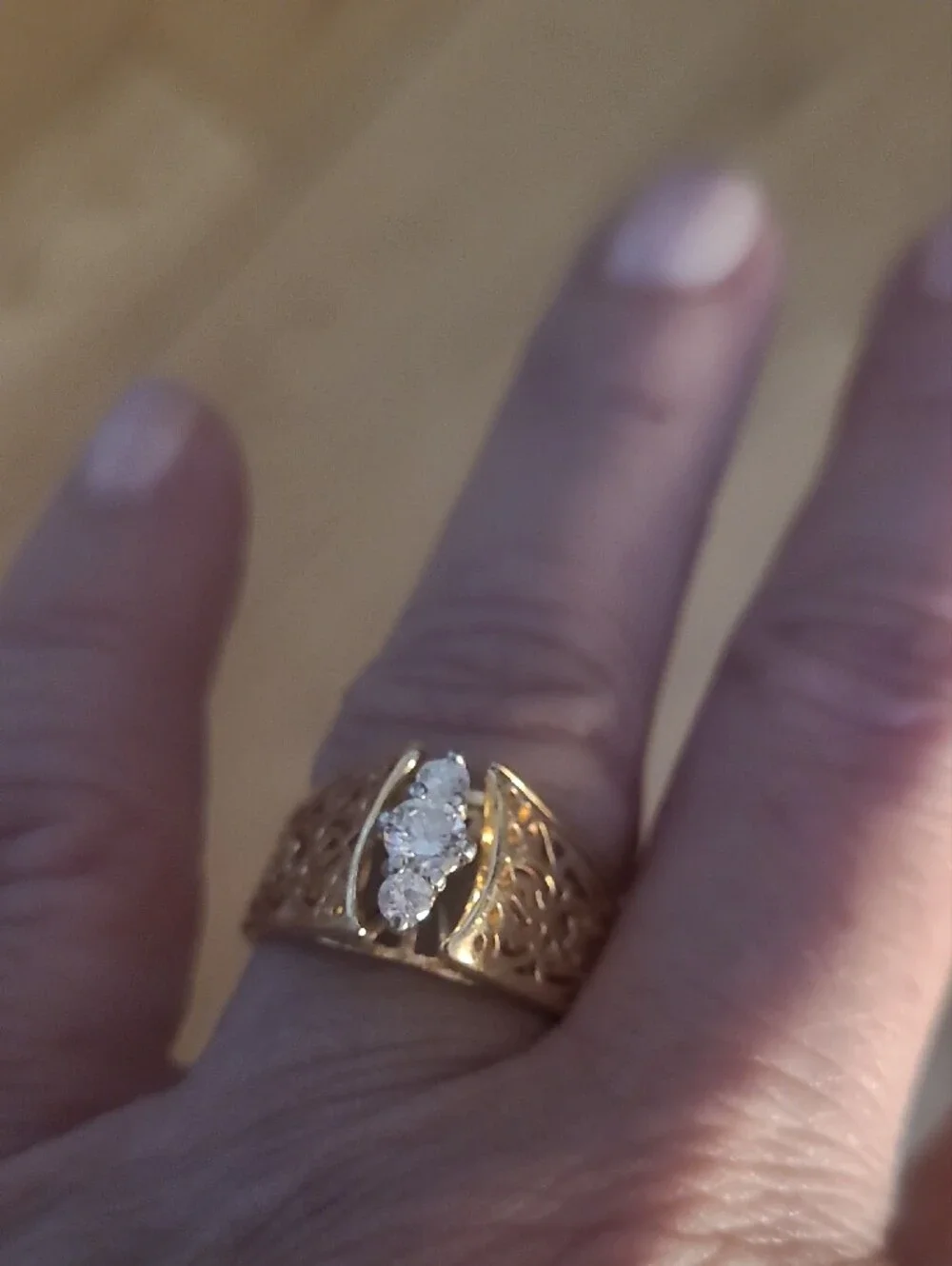 Gold 14k Yellow Filigree Band Ring with Diamonds Stone Accent - Women Jewelry